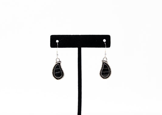 Zuni Black Onyx Sterling Inlay Paisley Earrings