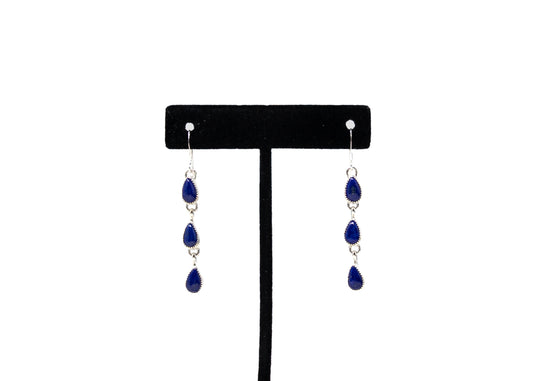 3-Stone Teardrop Lapis Earrings