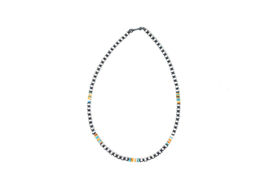 5mm Sterling Silver Beaded Necklace with Heishi Accents
