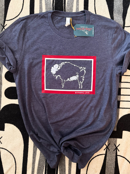 Ladies Wild Rose WY Flag Tee