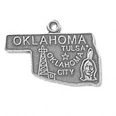 Sterling Silver Oklahoma State Pendant Necklace - 18"