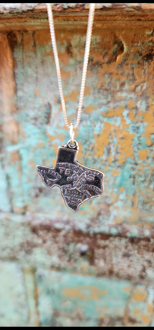 Sterling Silver Texas State Pendant Necklace - 18"