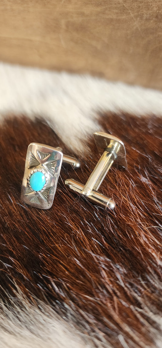 Stamped Sterling Turquoise Cufflinks
