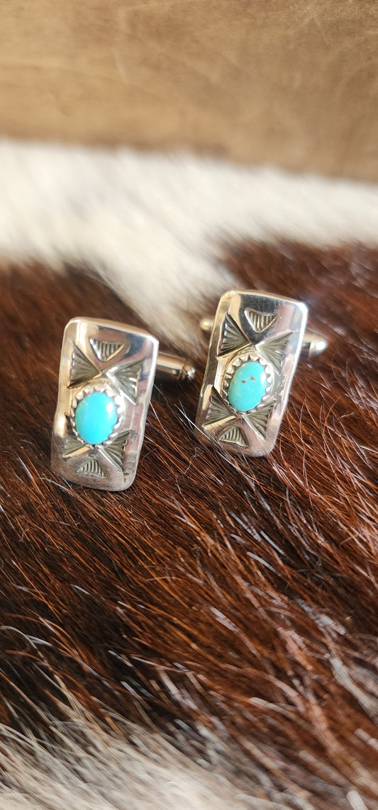 Stamped Sterling Turquoise Cufflinks