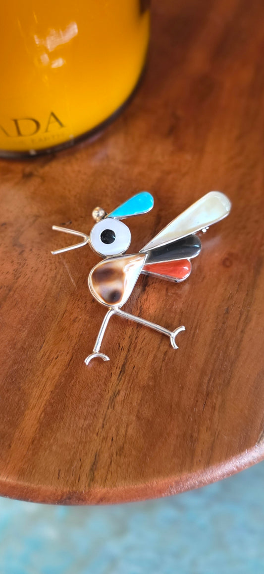 Zuni Roadrunner Inlay Pin/Pendant