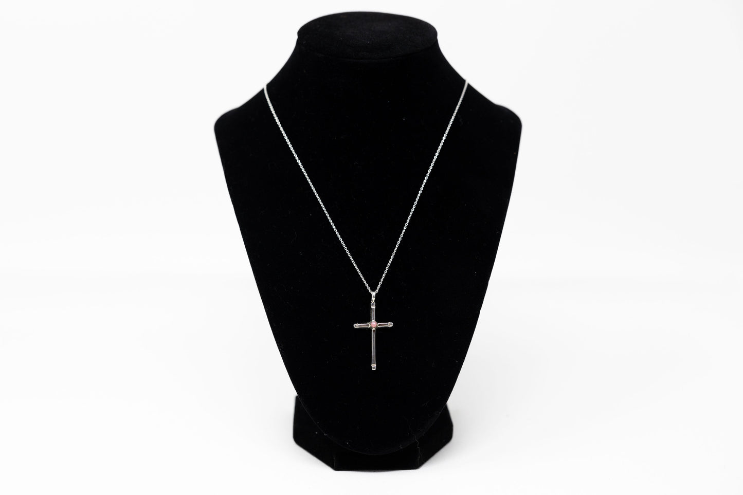 Sterling Silver Pink Conch Cross Necklace