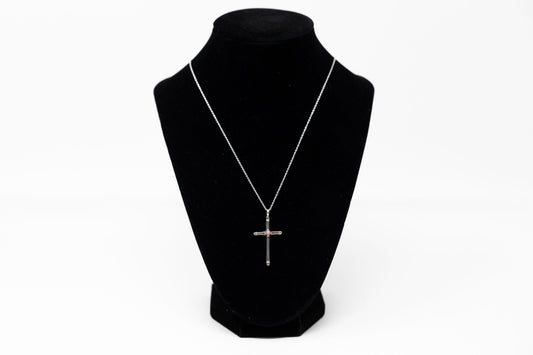 Sterling Silver Pink Conch Cross Necklace