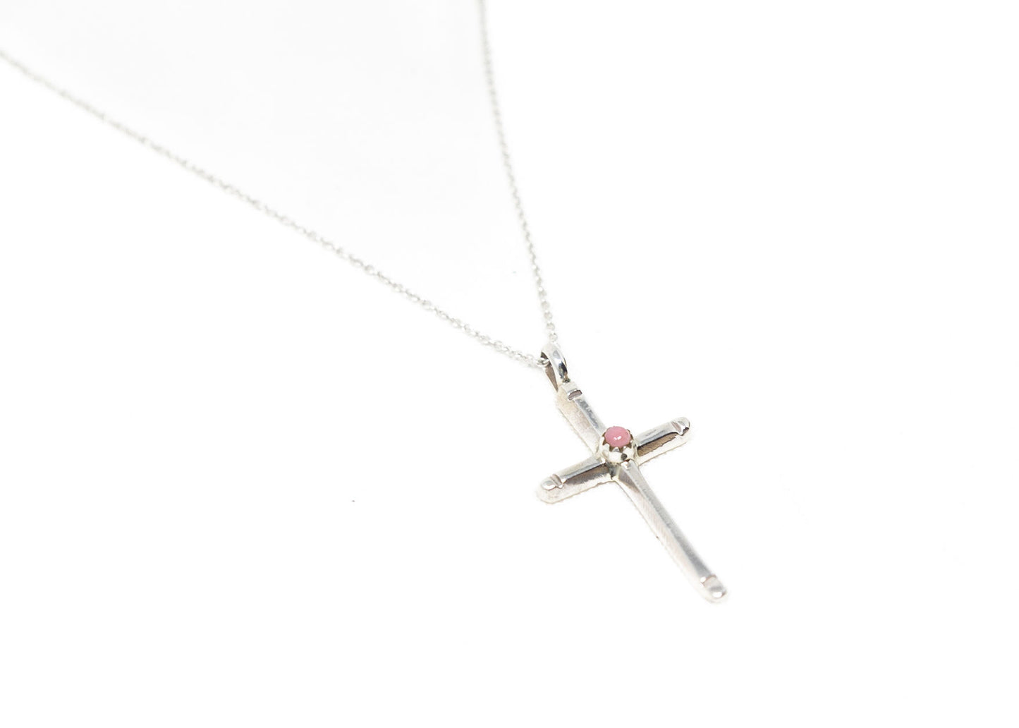 Sterling Silver Pink Conch Cross Necklace
