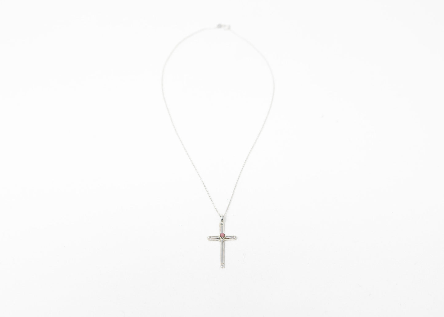 Sterling Silver Pink Conch Cross Necklace