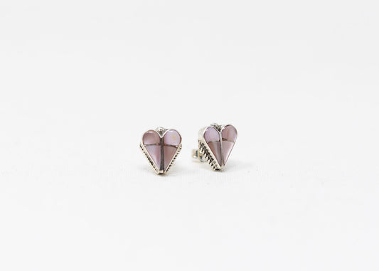 Pink Mother of Pearl Inlay Heart Earrings