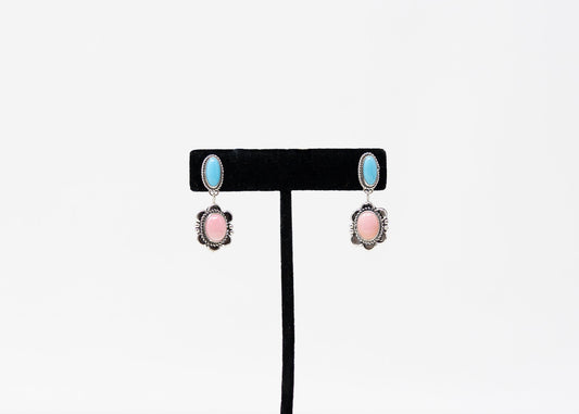 Turquoise and Pink Conch Sterling Scalloped Earrings