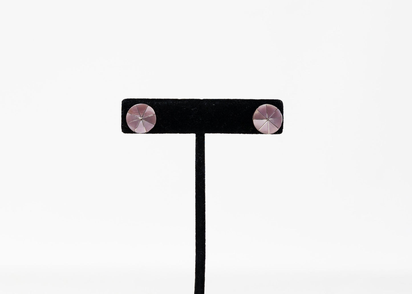 Zuni Pink Mother of Pearl Sterling Inlay Earrings