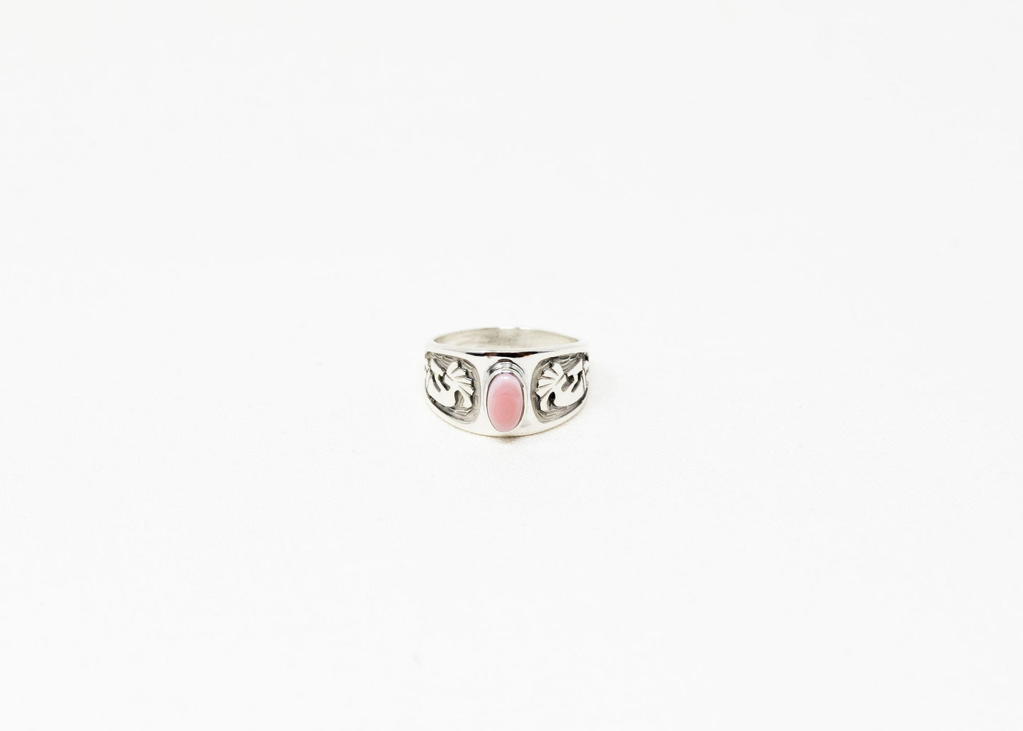 Stamped Sterling Wide Band Pink Conch Ring