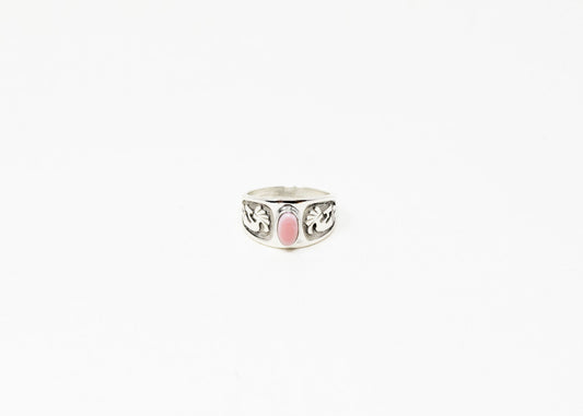 Stamped Sterling Wide Band Pink Conch Ring