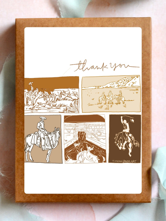 Vintage Western Ranching Sketches "Thank You" Greeting Card Set