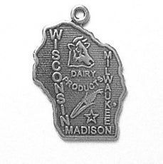 Sterling Silver Wisconsin State Pendant Necklace - 18"