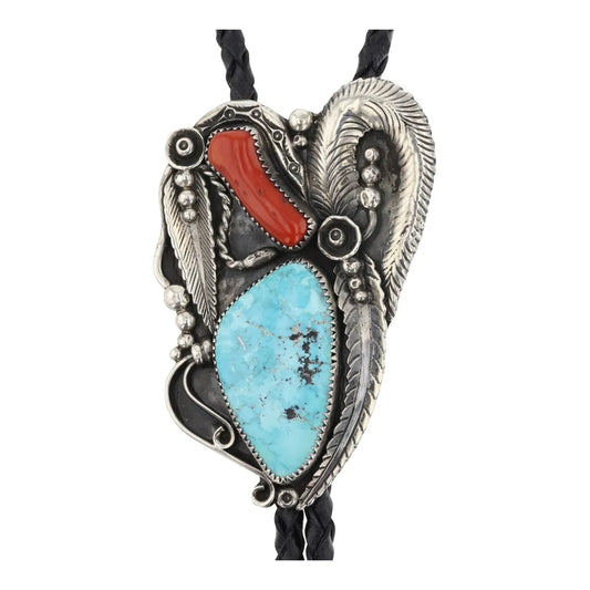 Vintage Navajo Turquoise & Coral Bolo Tie