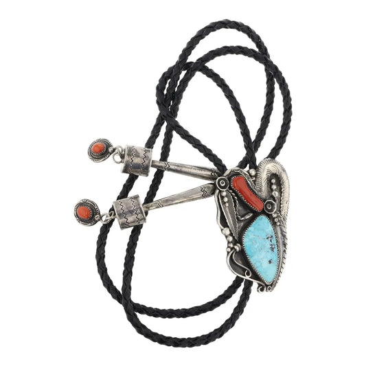 Vintage Navajo Turquoise & Coral Bolo Tie