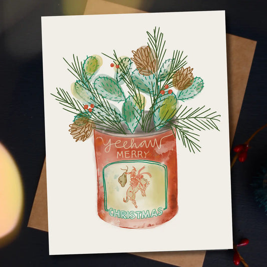 Cactus Christmas Bouquet Tin Vase Western Card