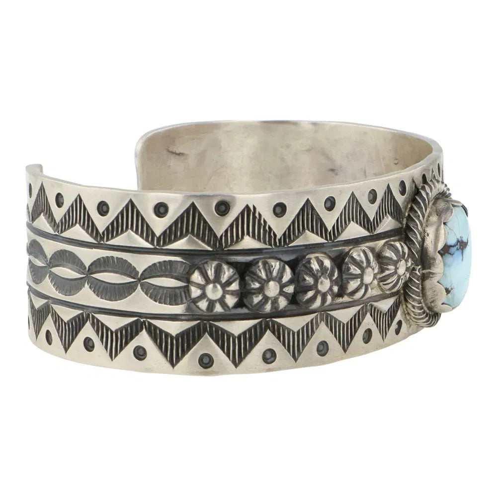 Navajo Golden Hills Turquoise Stamp Cuff Bracelet