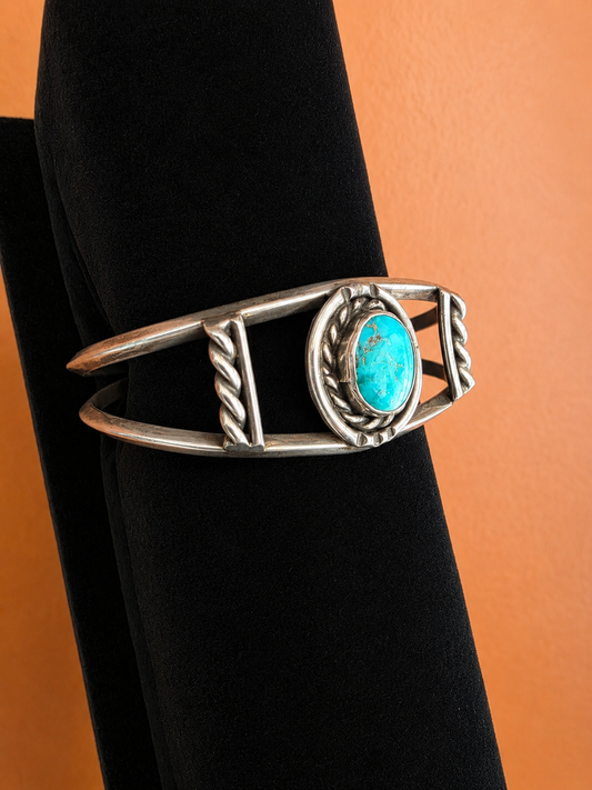 Vintage Sterling Twist Rope Turquoise Cuff