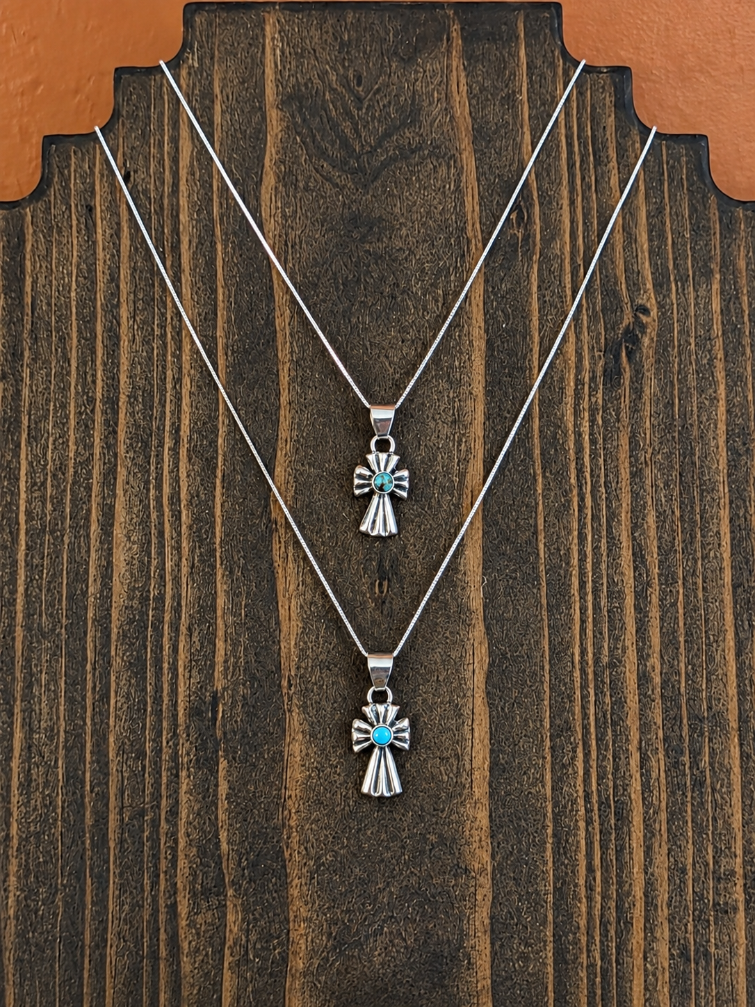 Petite Turquoise Sunburst Cross Pendant Necklace