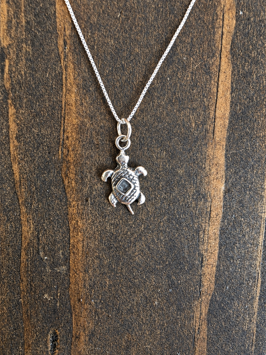 Sterling Silver Turtle Pendant Necklace