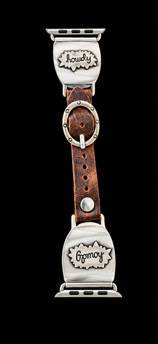 Sterling Silver Howdy with Brown Leather Watch Band - 42-45mm
