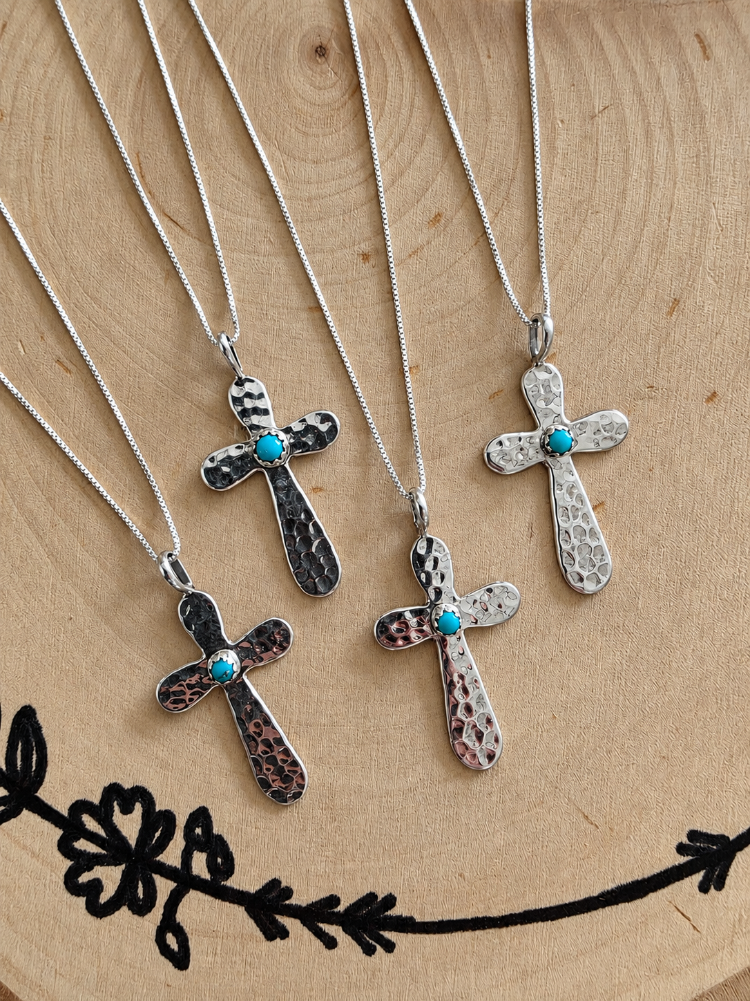 Hammered Sterling Kingman Cross Pendant Necklace