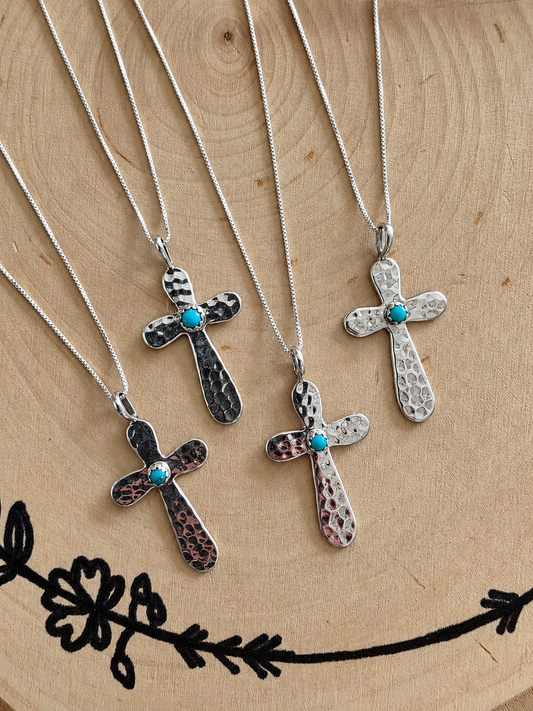 Hammered Sterling Kingman Cross Pendant Necklace