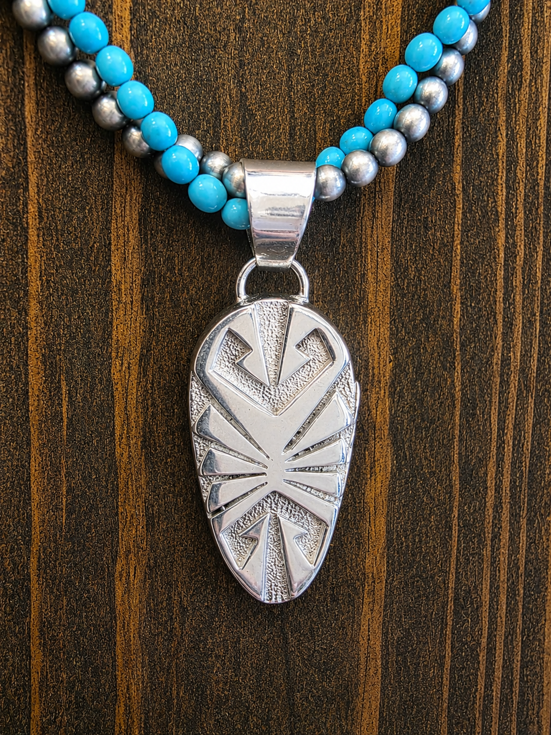 Blue Moon Turquoise Elongated Shield Inlay Pendant