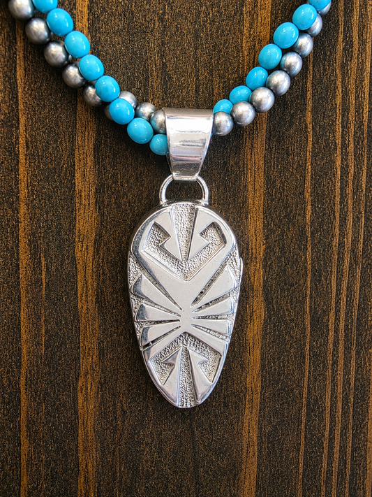 Blue Moon Turquoise Elongated Shield Inlay Pendant