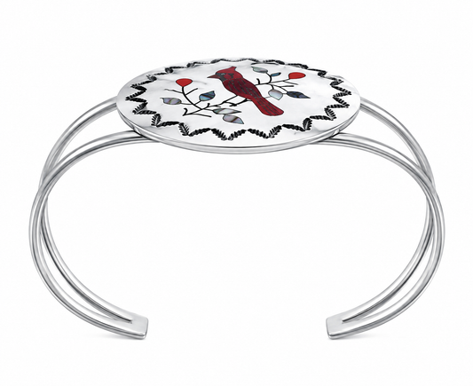Raymond Boyd Red Cardinal Bird Inlay Cuff