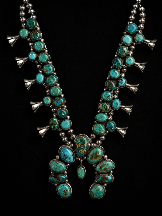 Carico Lake Turquoise Cluster Squash Blossom Necklace