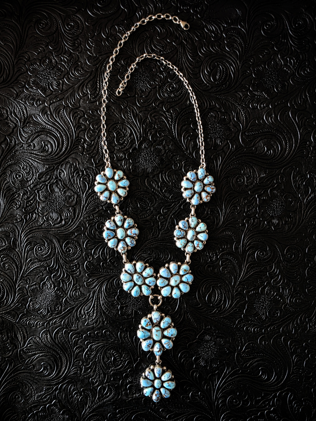 Blue Sky Bloom Golden Hills Turquoise Cluster Statement Necklace