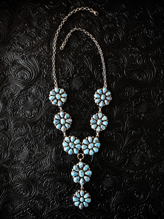 Blue Sky Bloom Golden Hills Turquoise Cluster Statement Necklace
