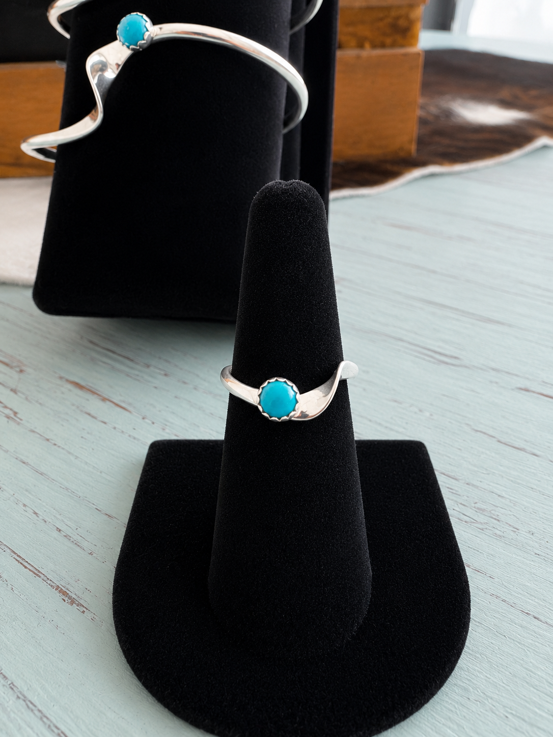 Sterling Silver Kingman Turquoise Wave Ring