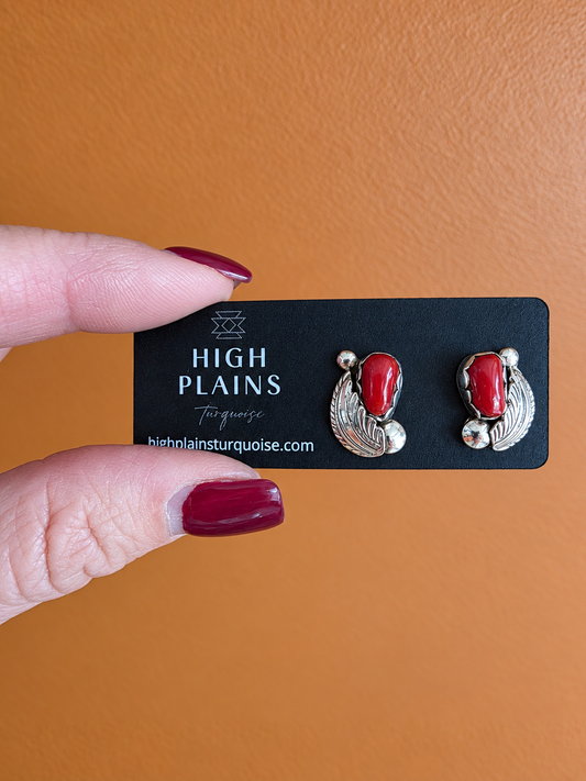 Zuni Vintage Inspired Coral Leaf Stud Earrings