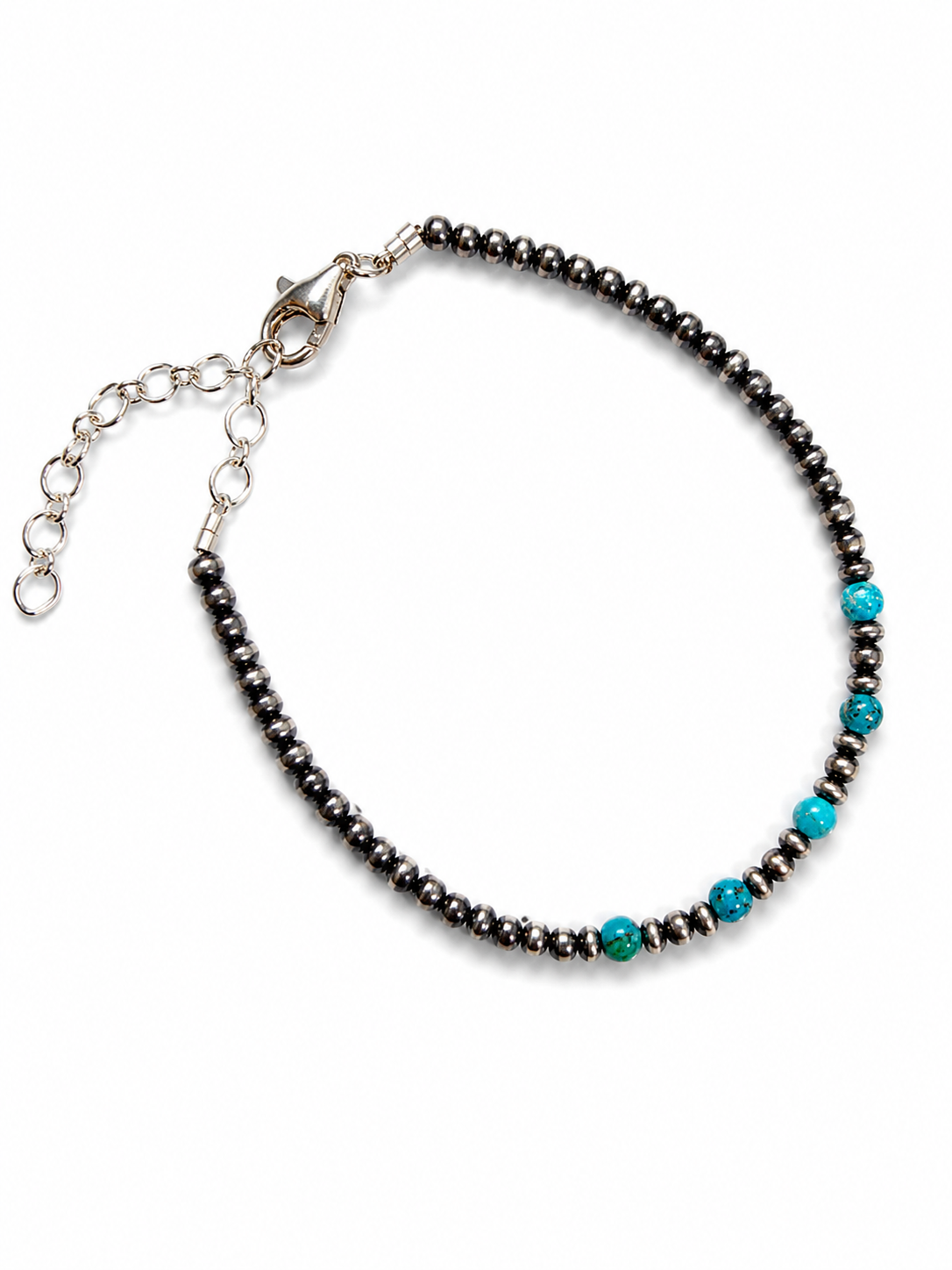 3mm Sterling Silver Mix Bead Turquoise Bracelet