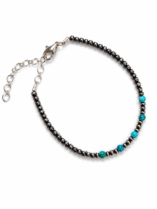 3mm Sterling Silver Mix Bead Turquoise Bracelet