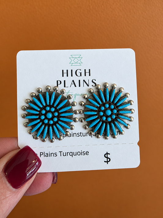 Zuni Turquoise Needlepoint Cluster Earrings