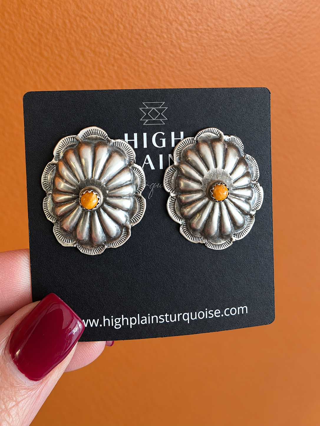 Orange Spiny Concho Earrings