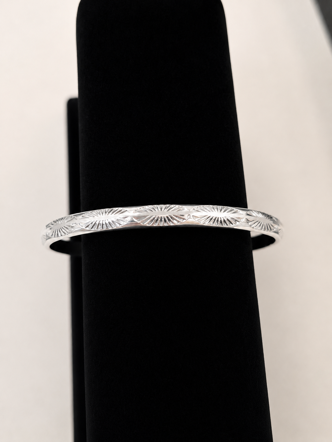 Elaine Tahe Heavy Gauge Stamped Sterling Half Round Stacker Cuff