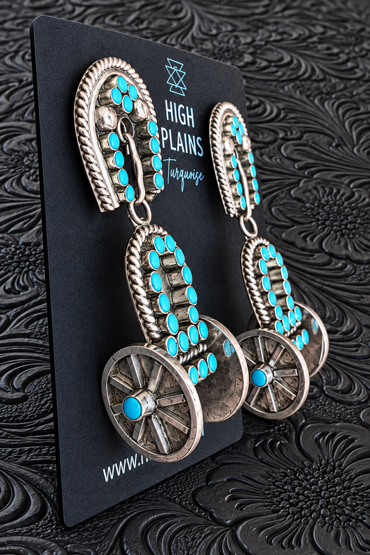 Zuni Turquoise Covered Wagon Statement Earrings
