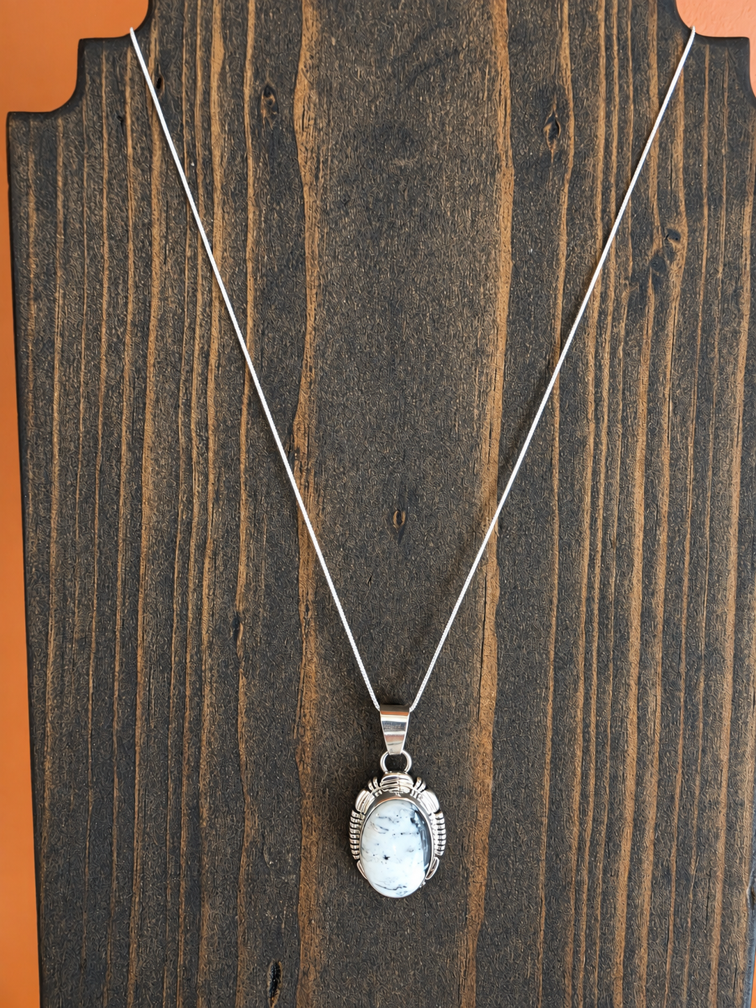 Oval White Buffalo Sterling Bezel Pendant Necklace