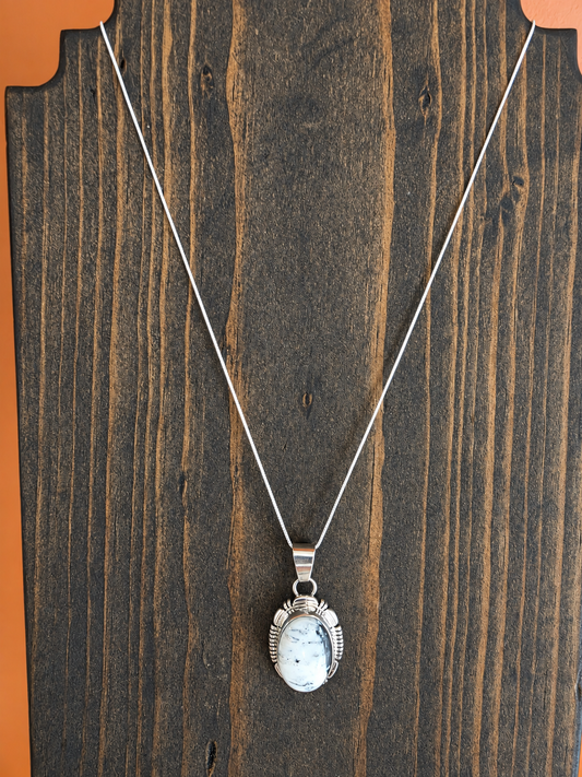 Oval White Buffalo Sterling Bezel Pendant Necklace