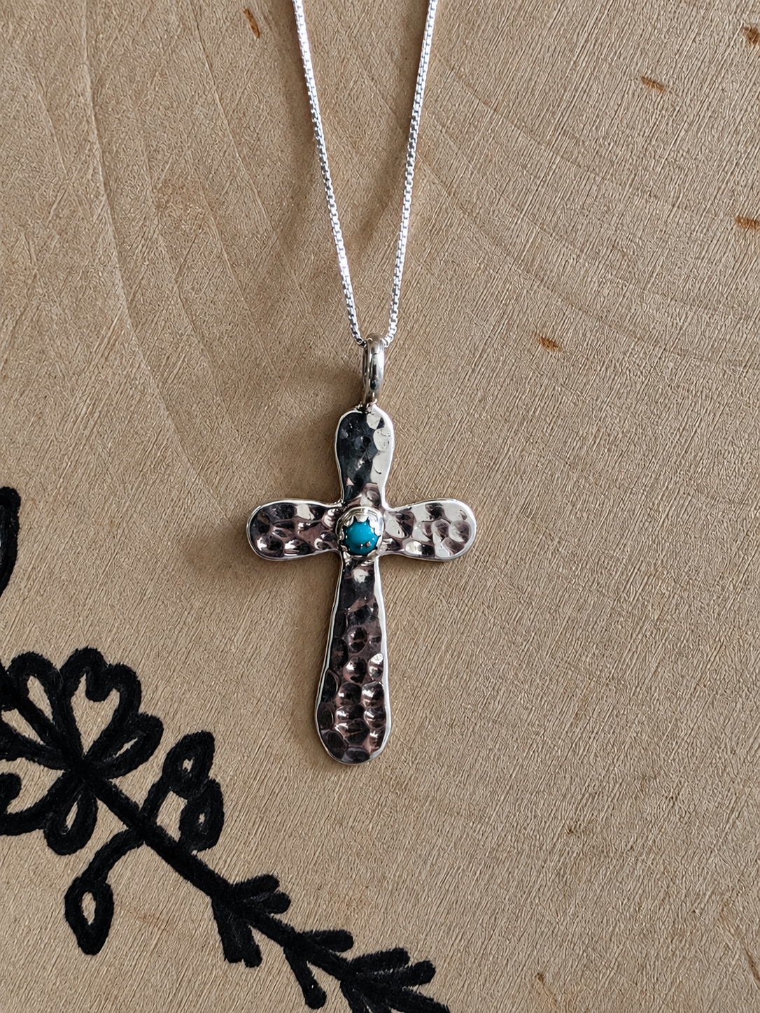 Hammered Sterling Kingman Cross Pendant Necklace