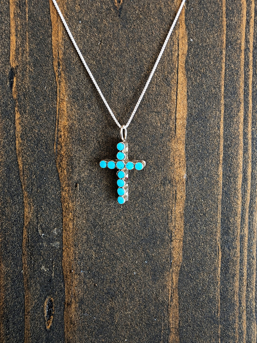 Zuni Turquoise Dot Cross Mini Pendant Necklace