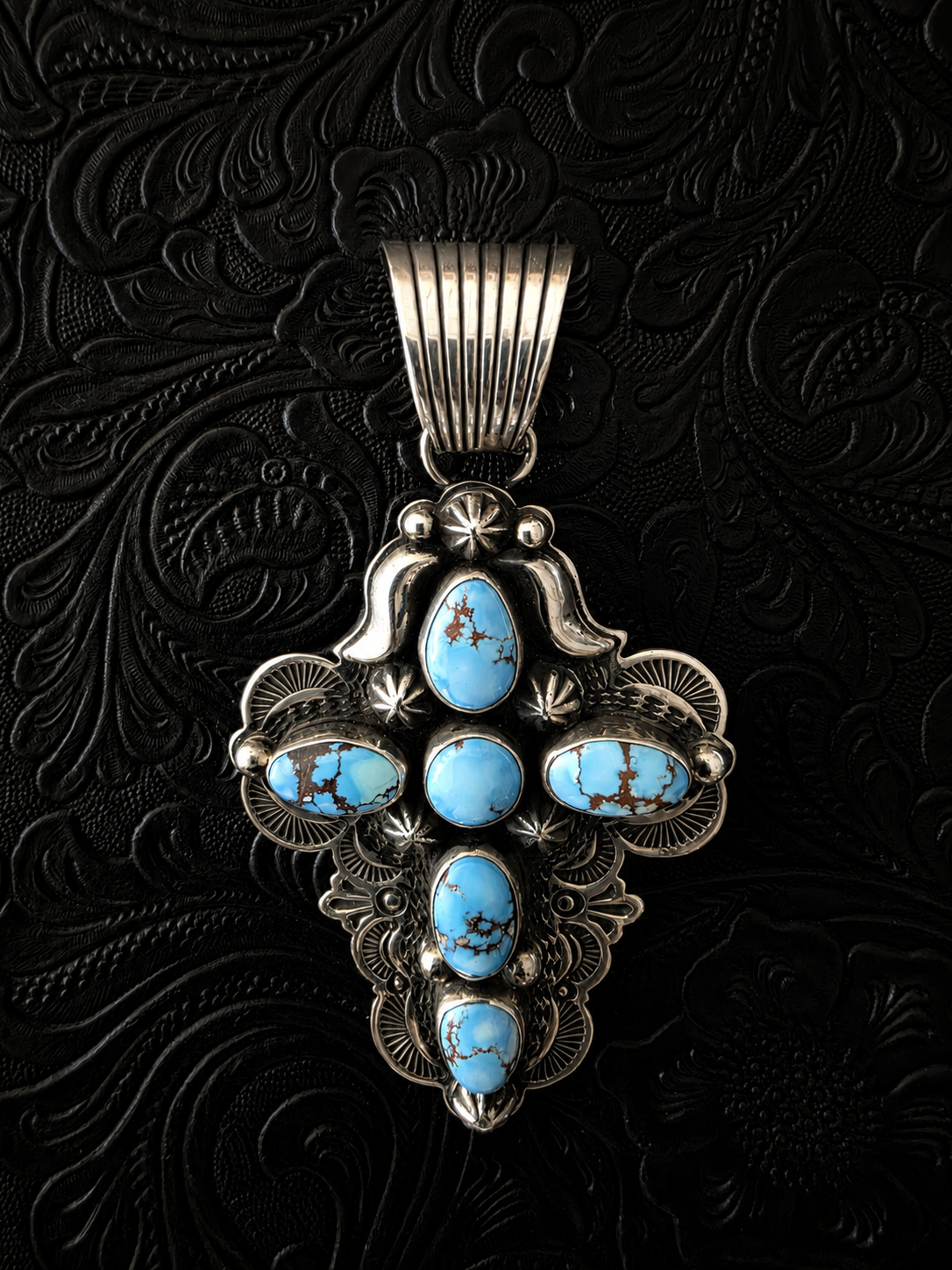 Albert Jake Natural Golden Hills Turquoise Cross Pendant