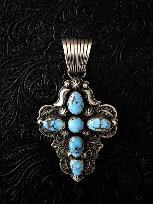 Albert Jake Natural Golden Hills Turquoise Cross Pendant
